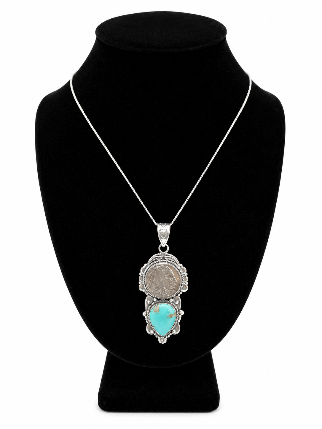 Kingman Turquoise & 1936 Buffalo Nickel Pendant