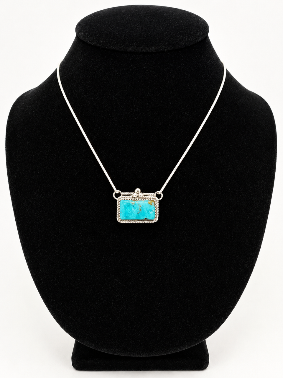 Navajo Handcrafted Sterling Silver & Turquoise Necklace (16")
