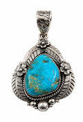 Turquoise Pendant Etched Floral Design