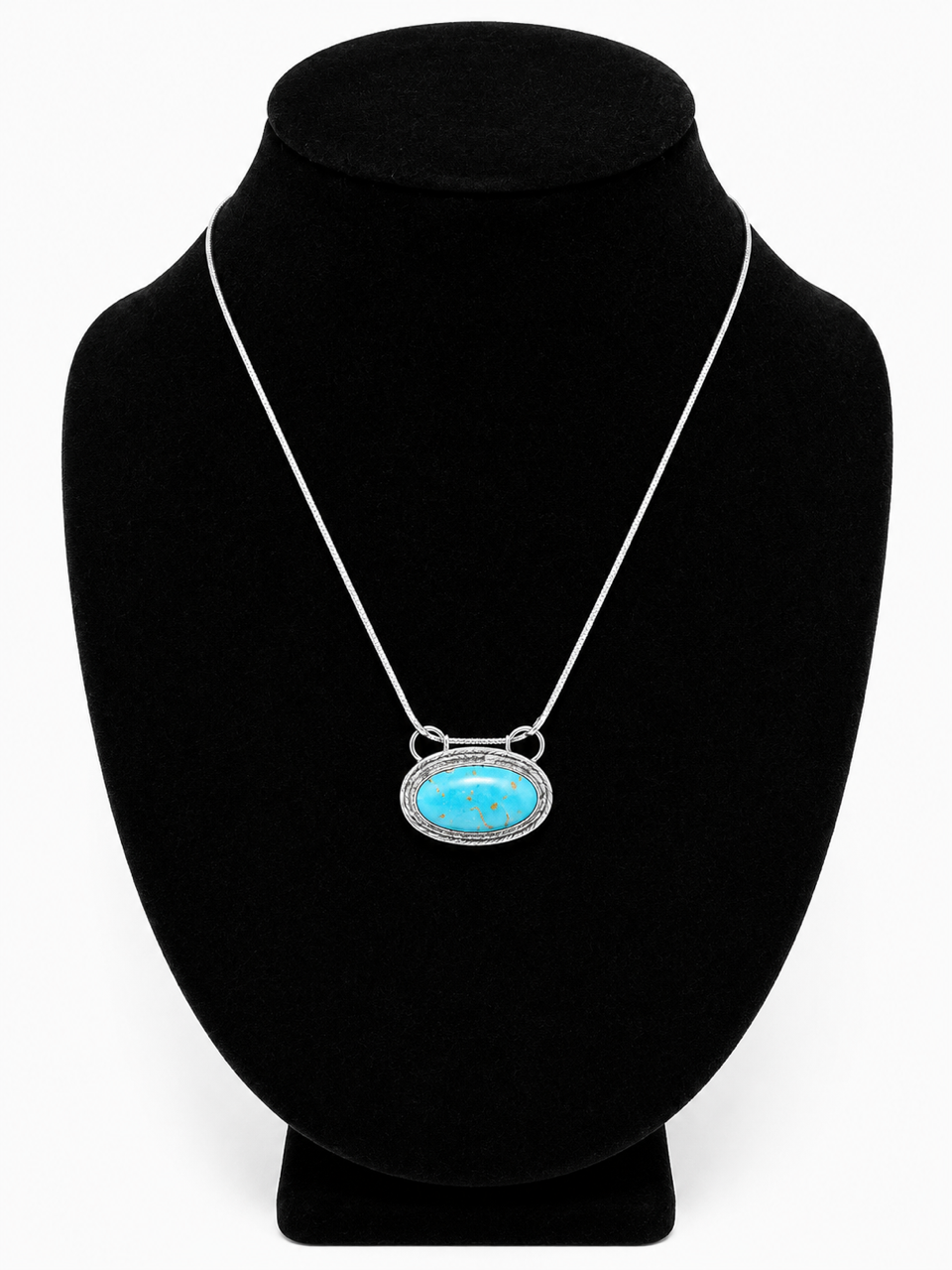 Navajo Handcrafted Sterling Silver and Turquoise Necklace (18")