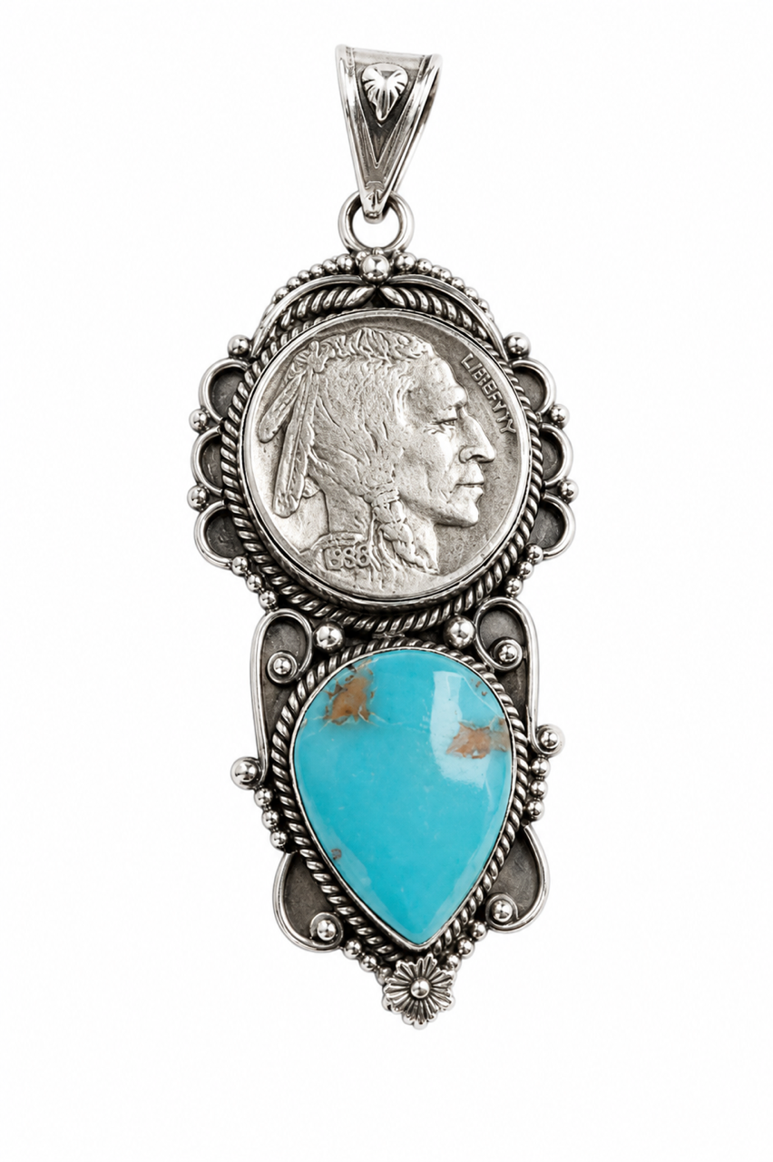Kingman Turquoise & 1936 Buffalo Nickel Pendant
