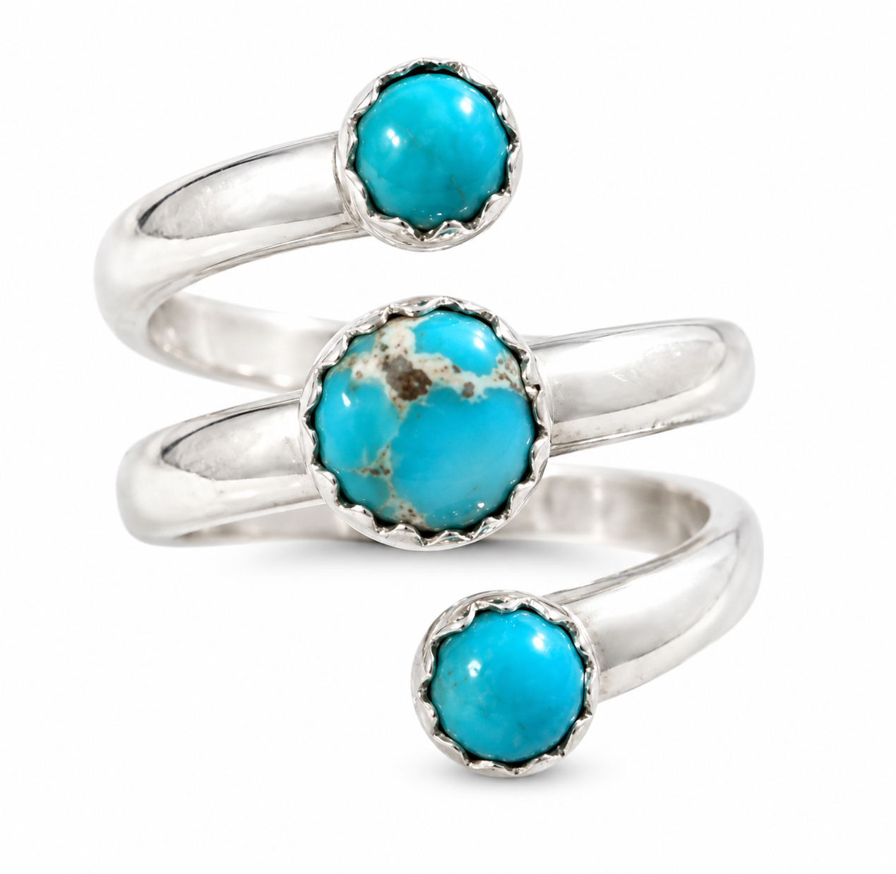Handcrafted White Water Turquoise 3 Stone Ring (Size 7-10)