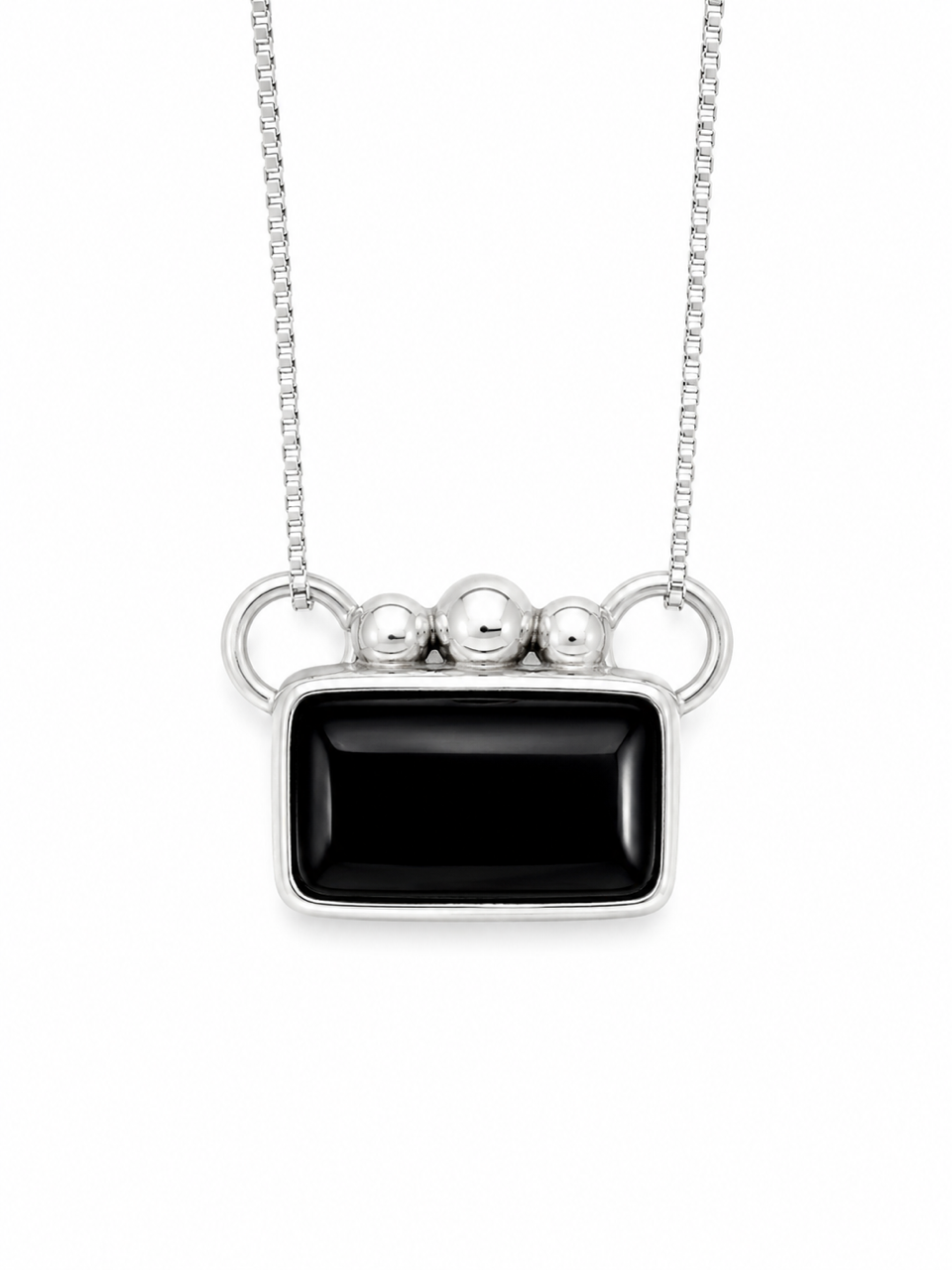 Navajo Handcrafted Sterling Silver and Black Onyx Necklace (18")