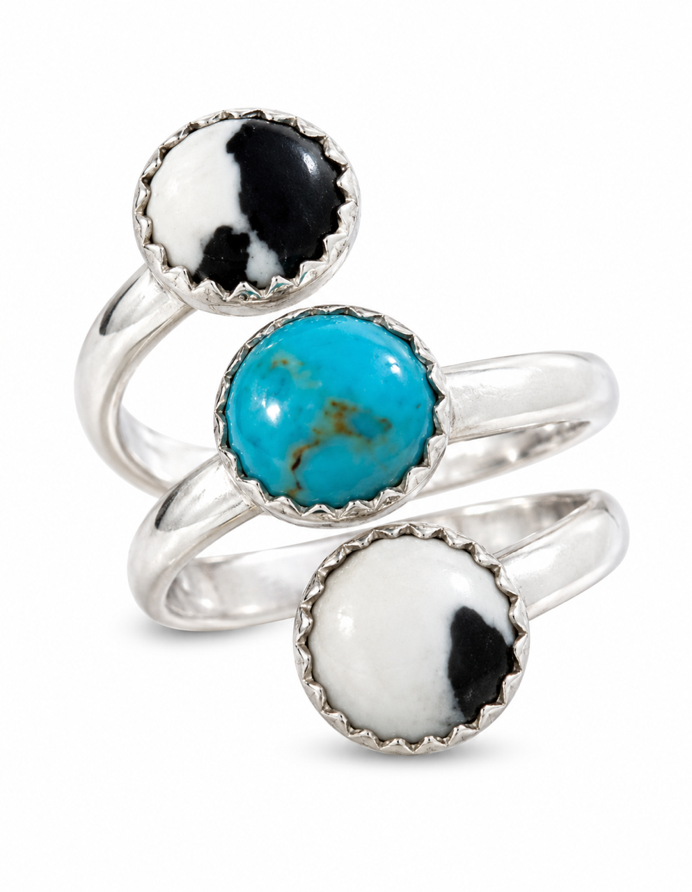 Handcrafted White Buffalo and Turquoise 3 Stone Ring (Size 7-10)