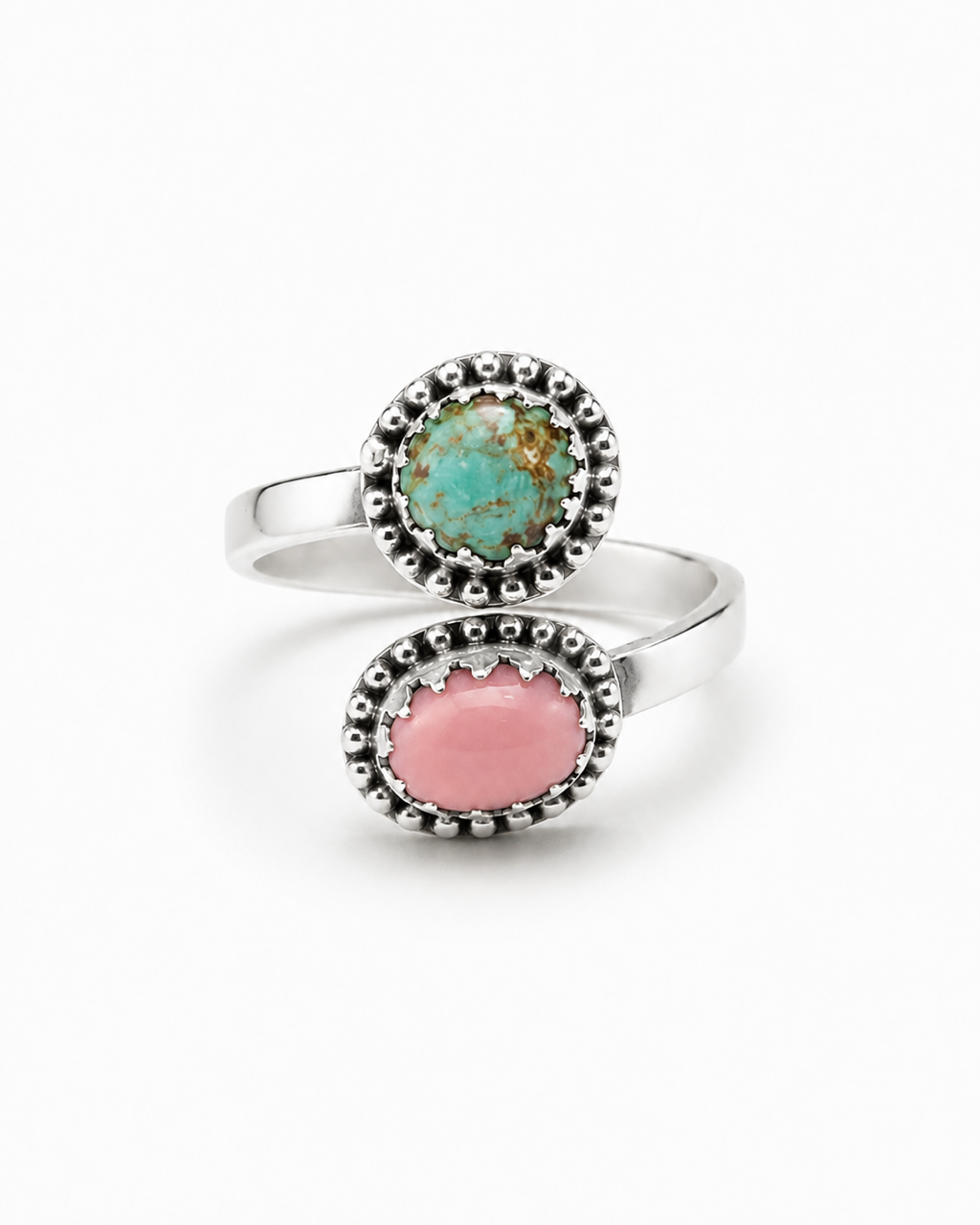 Pink Conch & Turquoise Bypass Ring (Size 6-8)
