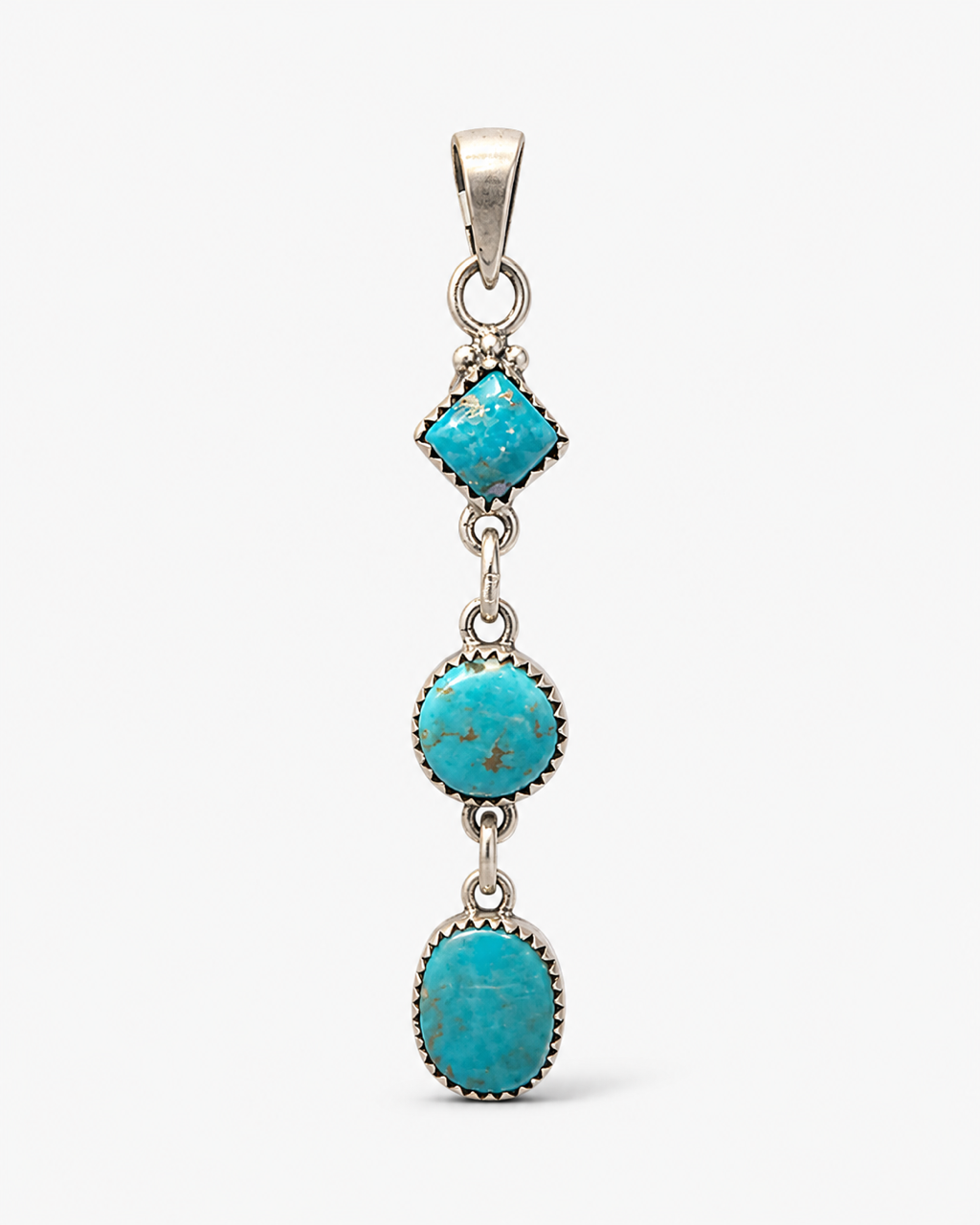 Sterling Silver & Morenci Turquoise 3 Stone Lariat