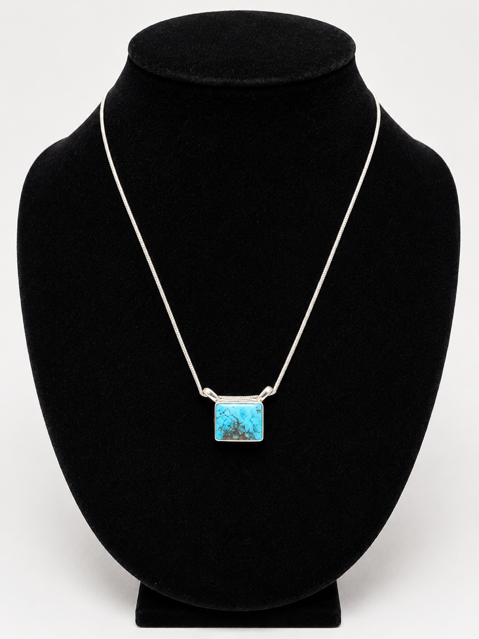 Navajo Handcrafted Sterling Silver and Egyptian Turquoise Necklace (18")