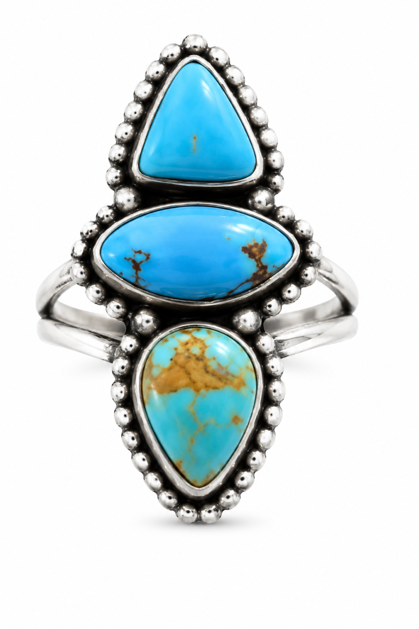 Golden Hills & #8 Turquoise 3 Stone (Size 8) Ring