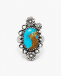 Handcrafted Turquoise and Sterling Silver Single Stone Ring (Size 7-9)