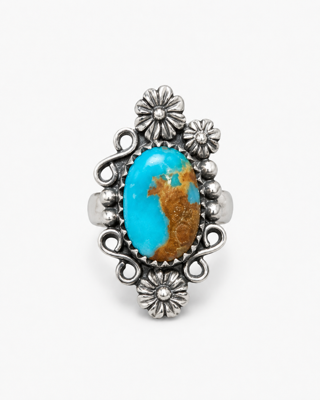 Handcrafted Turquoise and Sterling Silver Single Stone Ring (Size 7-9)