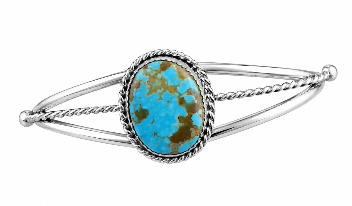 Navajo Handcrafted #8 Turquoise & Sterling Silver Cuff Bracelet by Keith Henry