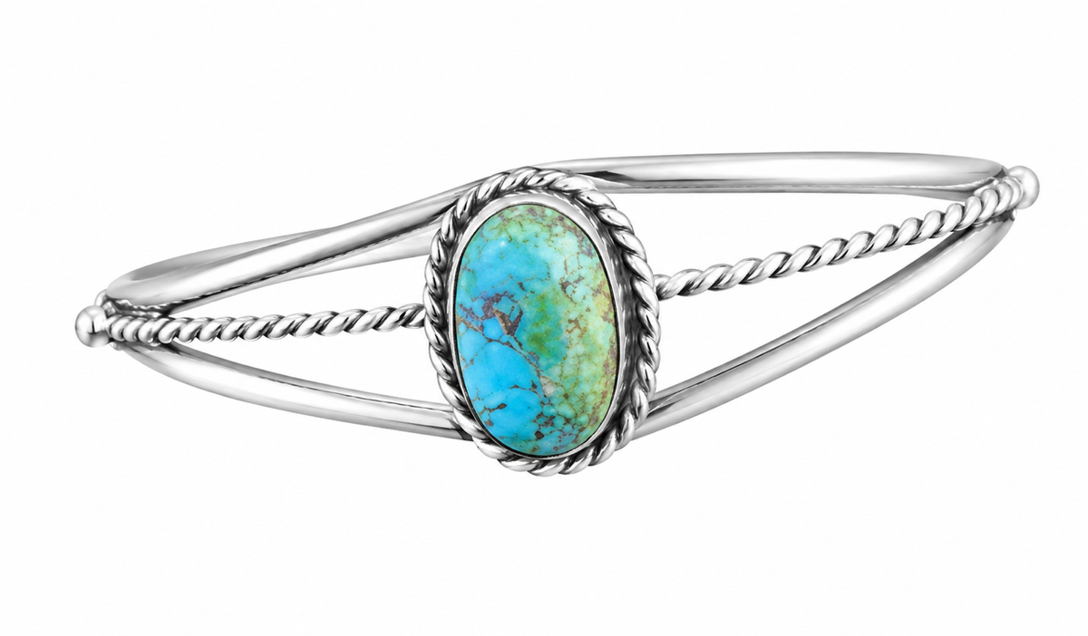 Navajo Handcrafted Kingman Turquoise & Sterling Silver Cuff Bracelet by Eloise Key