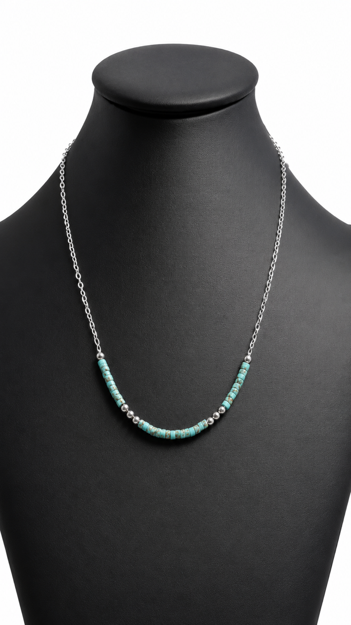 Navajo Handcrafted Sterling Silver Pearl and Turquoise Bead Necklace (18")
