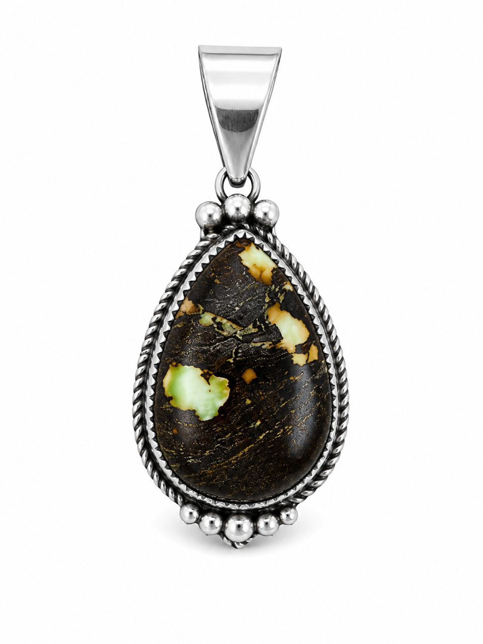 Navajo Handcrafted Black Jack Turquoise Pendant by Donovan Nez