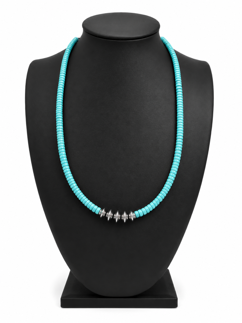 Navajo Handcrafted #8 Turquoise and Navajo Pearls Necklace (18")