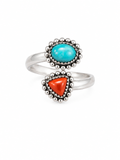 Coral & Turquoise Bypass Ring (Size 9.5-11)