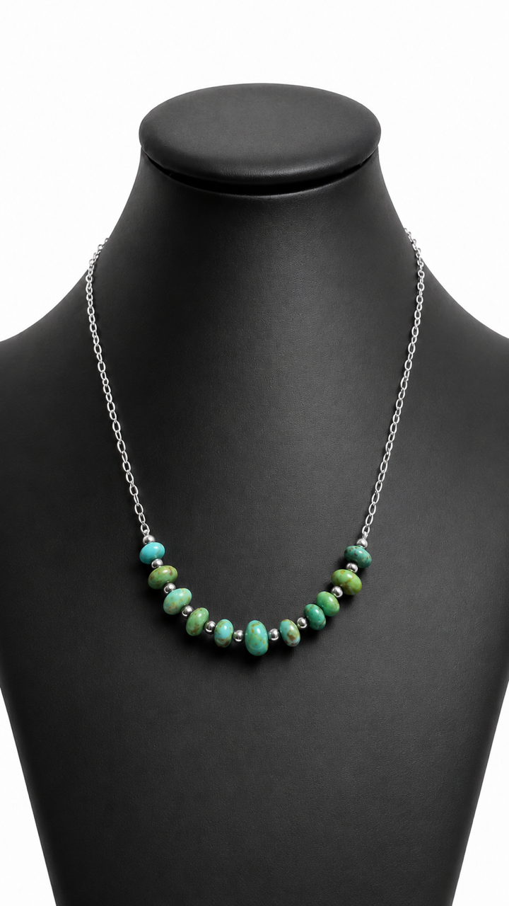Navajo Handcrafted Sterling Silver Pearl and Sonoran Gold Turquoise Necklace (18")