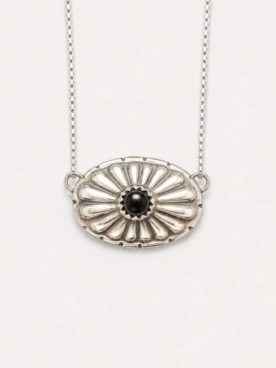 Navajo Handcrafted Sterling Silver and Black Onyx Necklace (18")