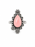 Handcrafted Pink Conch and Sterling Silver Single Stone Ring (Size 6-8)