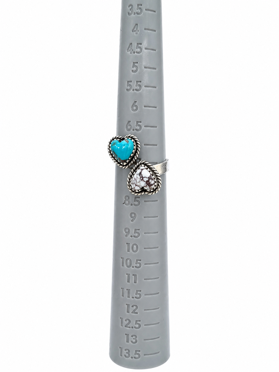 Wild Horse & Turquoise Double Heart Bypass Ring (size 6-8)