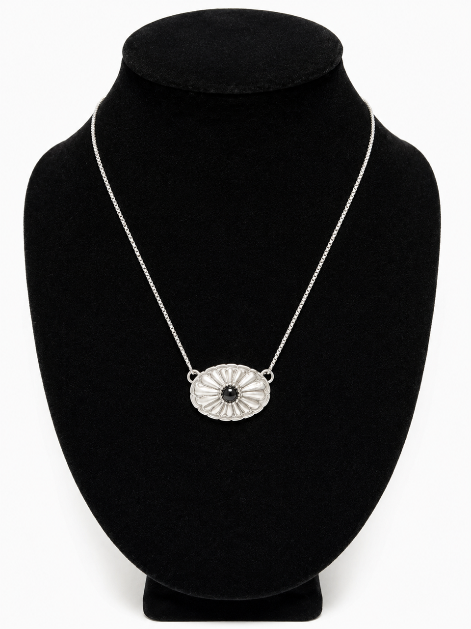 Navajo Handcrafted Sterling Silver and Black Onyx Necklace (18")